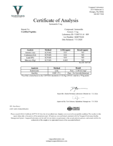 Sermorelin 5mg Contaminant screen — tested Jul 31, 2026