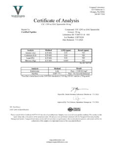 CJC 1295 No DAC + Ipamorelin 5 / 5mg blend Contaminant screen — tested Jul 31, 2026