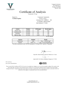 Tesamorelin 20mg Contaminant screen — tested Sep 7, 2026