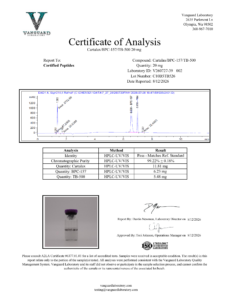 BPC-157 / TB-500 / Cartalax 20mg Certificate of analysis — tested Aug 12, 2026