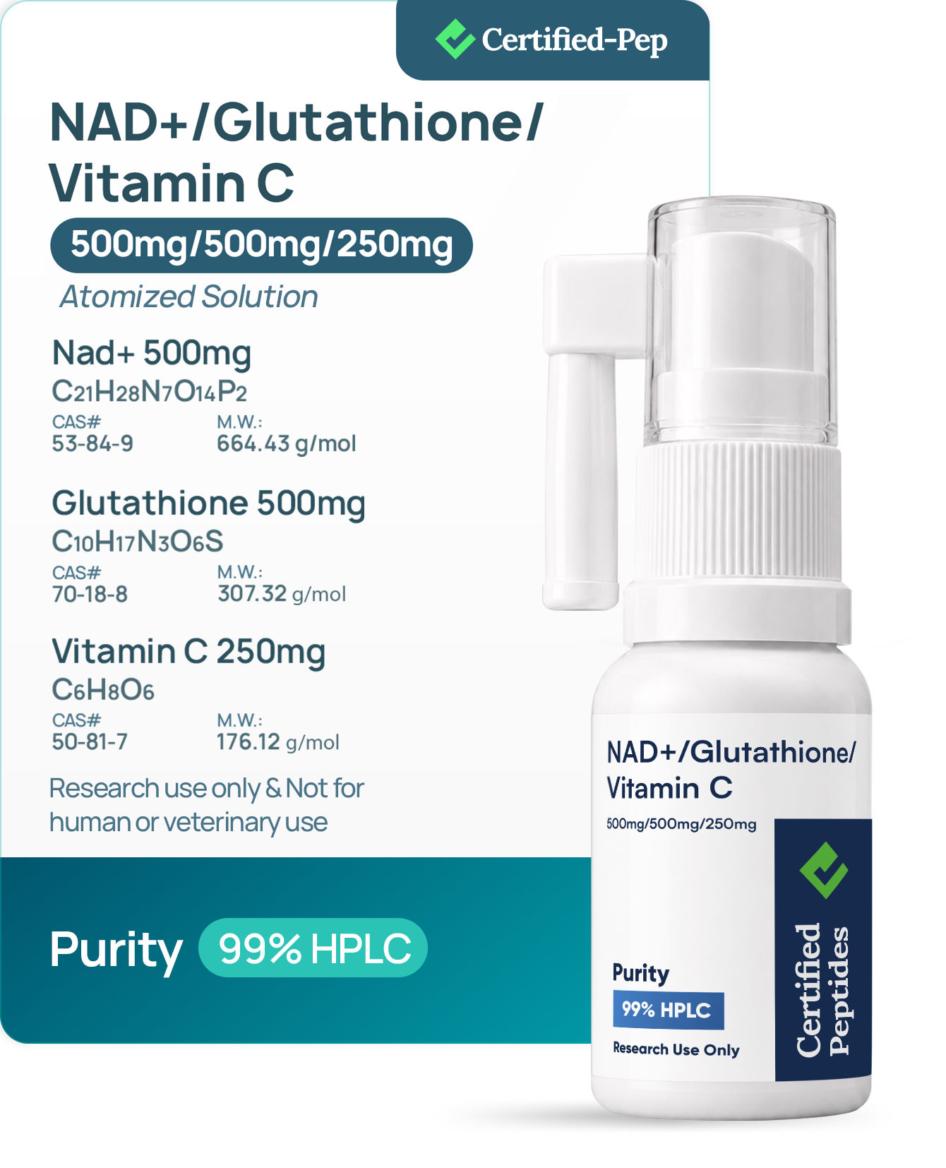 NAD+ 500mg / glutathione 500mg / vitamin c atomized 250mg